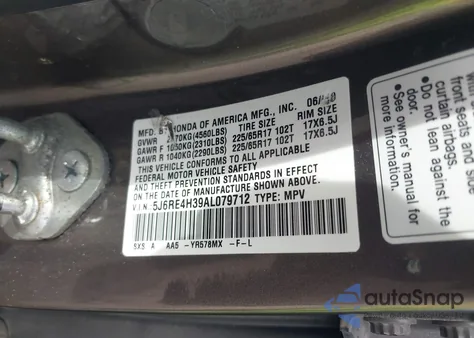 2010 Honda Cr-V Lx из США, поврежденный, VIN 5J6RE4H39AL079712